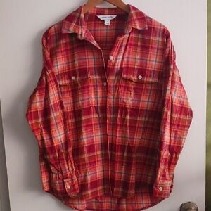 Old Navy Red And ORANGE Plaid Boyfriend Shirt